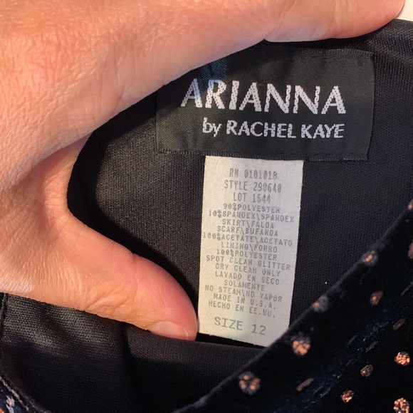 ARIANNA by Rachel Kaye formal evening gown prom black velvet top bronze skirt 12 - Picture 6 of 7